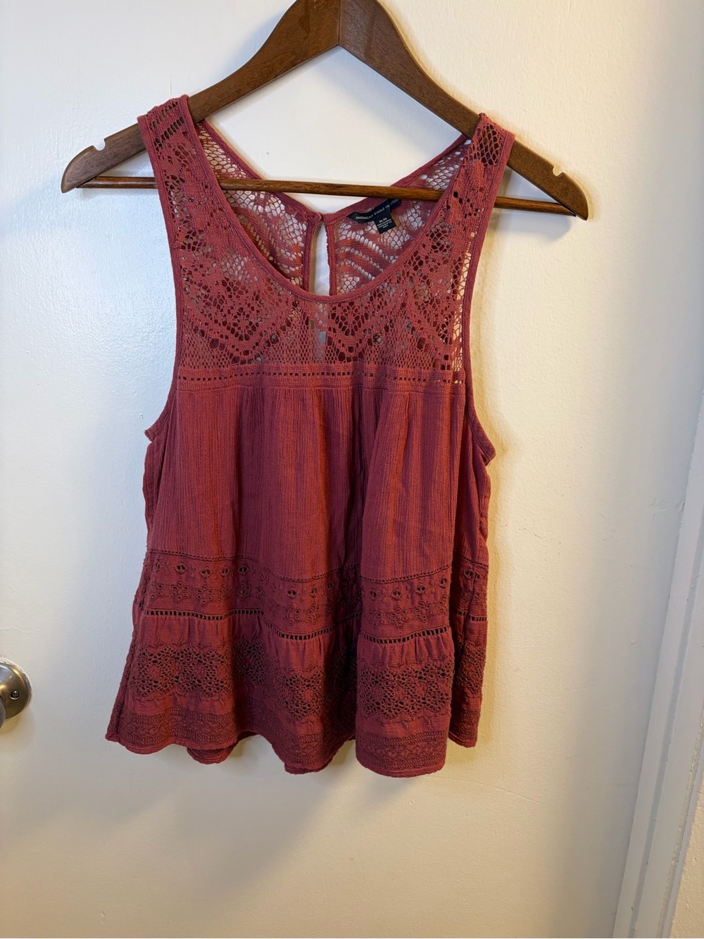 American Eagle Outfitters Mauve Lace Crochet Babydoll Tank Top Size M